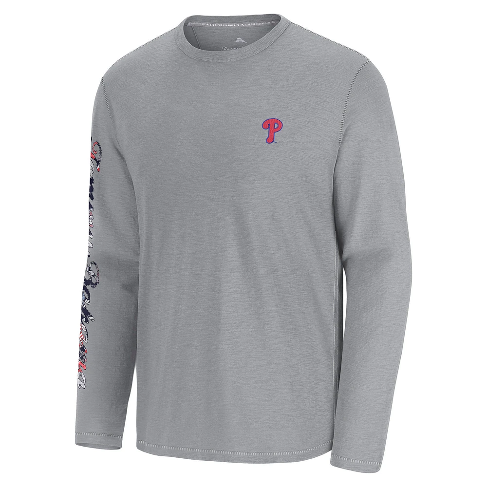 Men's Tommy Bahama  Gray Philadelphia Phillies Tropic Curveball Lux Long Sleeve T-Shirt