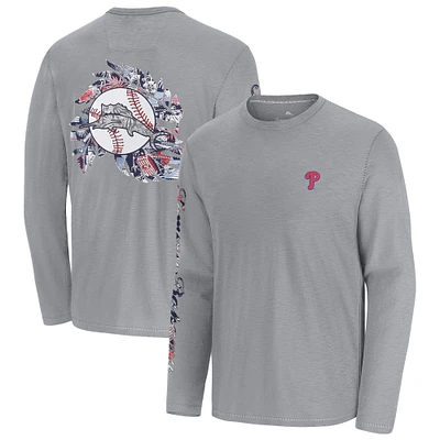 Men's Tommy Bahama  Gray Philadelphia Phillies Tropic Curveball Lux Long Sleeve T-Shirt