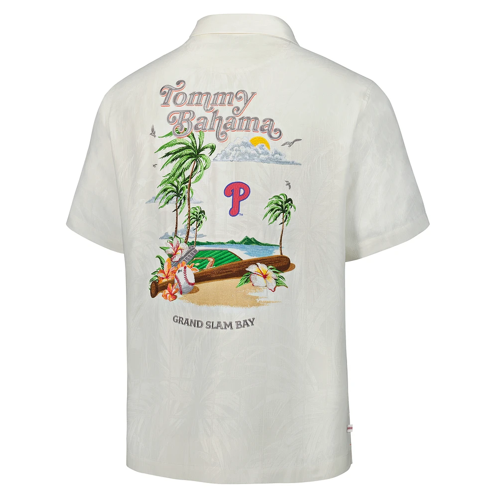 Chemise boutonnée Tommy Bahama blanche pour homme des Philadelphia Phillies Grand Slam Bay Camp