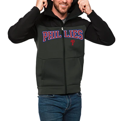 Sweat à capuche entièrement zippé avec logo Philadelphia Phillies noir/anthracite pour homme