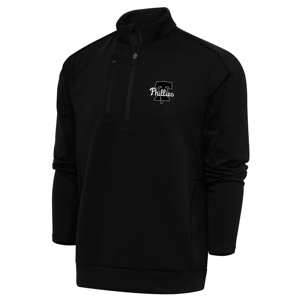 Men's Antigua Black Philadelphia Phillies Metallic Generation Quarter-Zip Pullover Top