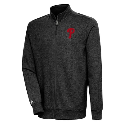 Men's Antigua Heather Black Philadelphia Phillies Action Full-Zip Jacket