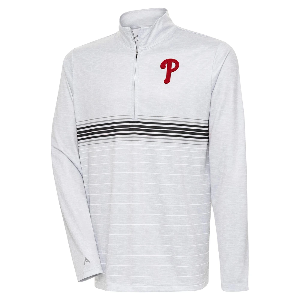 Men's Antigua Heather Gray/Black Philadelphia Phillies Bullseye Quarter-Zip Pullover Top
