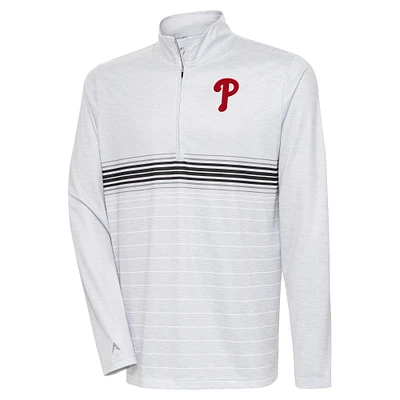 Men's Antigua Heather Gray/Black Philadelphia Phillies Bullseye Quarter-Zip Pullover Top