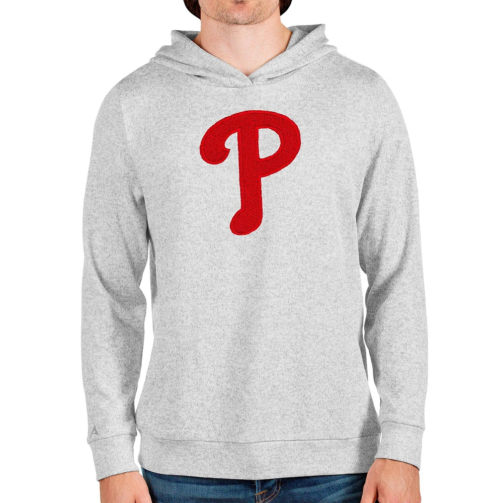 Men's Antigua Heathered Gray Philadelphia Phillies Team Logo Absolute Pullover Hoodie
