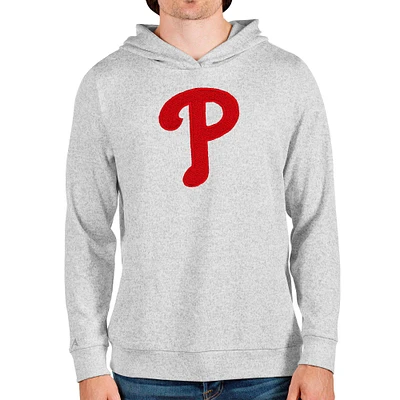 Men's Antigua Heathered Gray Philadelphia Phillies Team Logo Absolute Pullover Hoodie