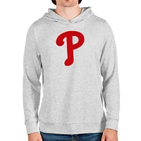Men's Antigua Heathered Gray Philadelphia Phillies Team Logo Absolute Pullover Hoodie