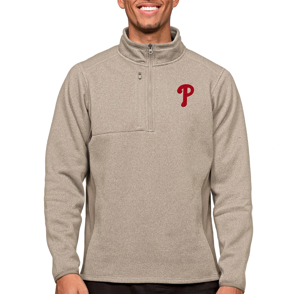 Haut à enfiler glissière quart de tour pour homme Antigua Oatmeal Philadelphia Phillies