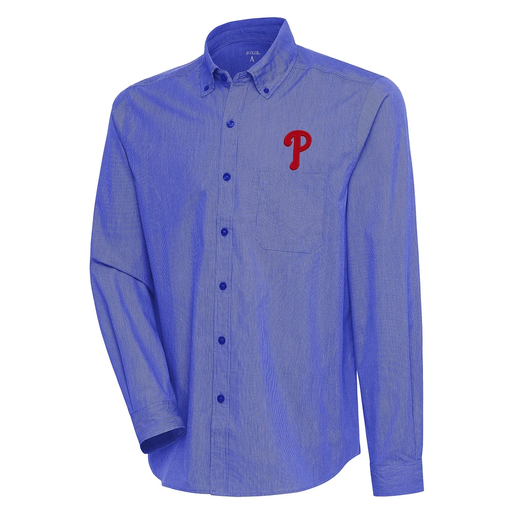 Chemise boutonnée à manches longues et compression pour homme Antigua Royal/White Philadelphia Phillies