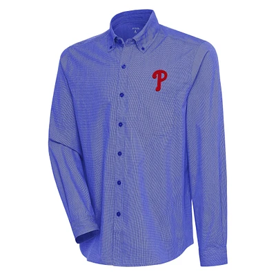 Chemise boutonnée à manches longues et compression pour homme Antigua Royal/White Philadelphia Phillies