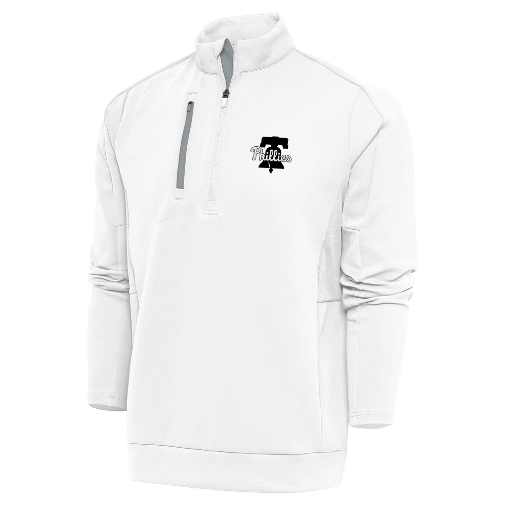 Men's Antigua Philadelphia Phillies Metallic Generation Quarter-Zip Pullover Top