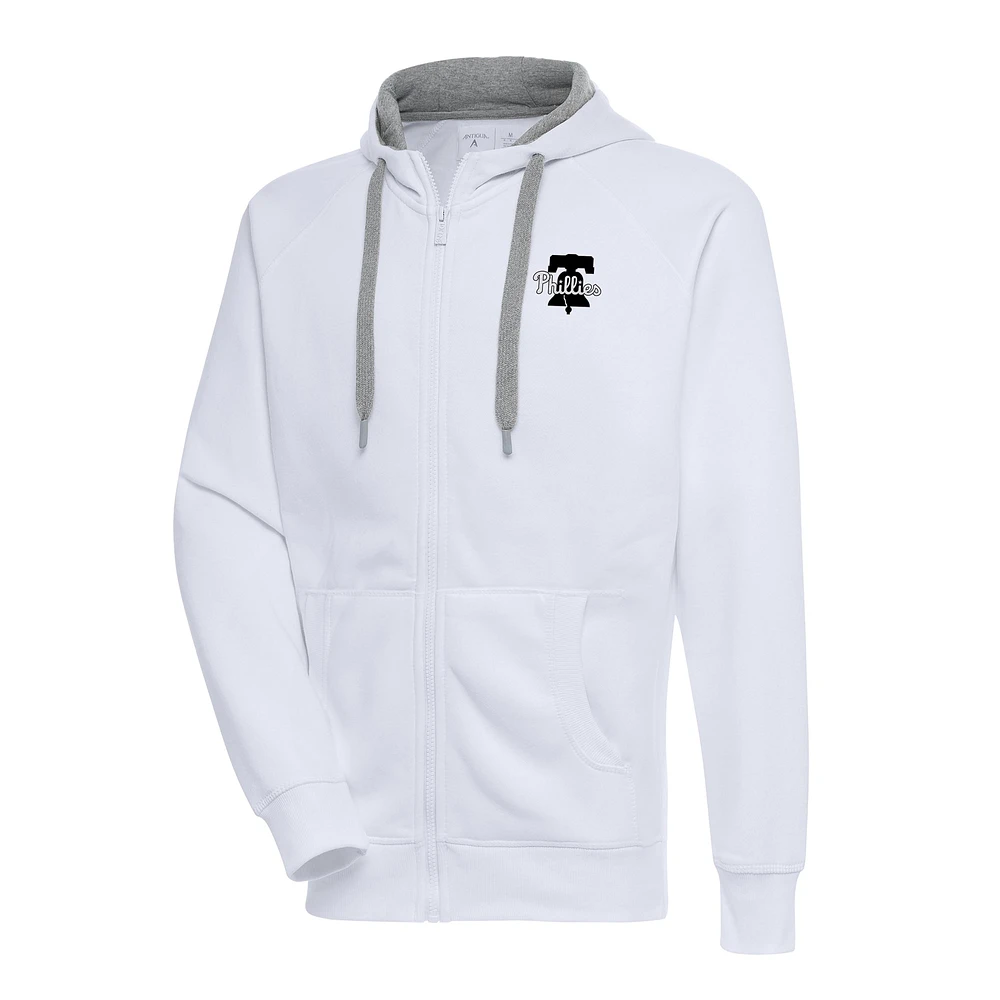 Men's Antigua White Philadelphia Phillies Metallic Victory Full-Zip Hoodie