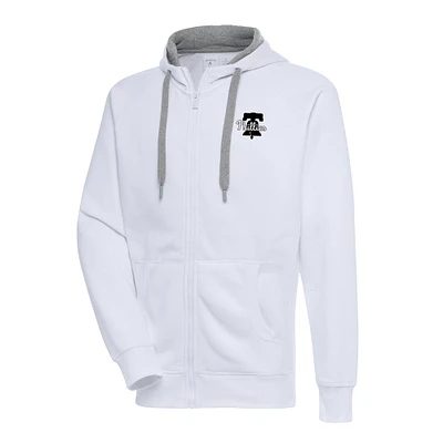 Men's Antigua White Philadelphia Phillies Metallic Victory Full-Zip Hoodie