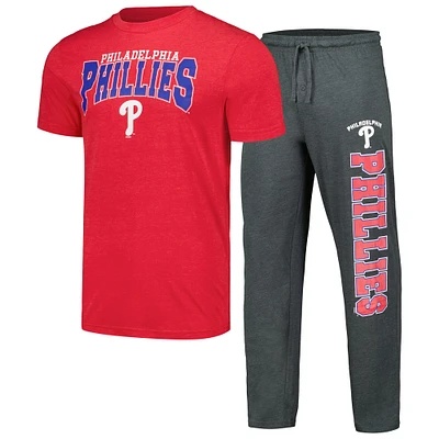 Ensemble de nuit pour hommes Concepts Sport Charcoal/Red Philadelphia Phillies Meter T-shirt et pantalon