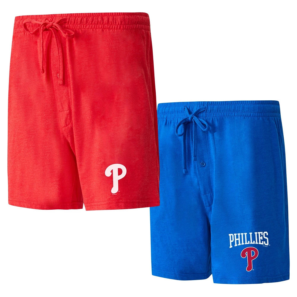 Pack de deux shorts nuit Concepts Sport rouges des Phillies Philadelphie pour hommes