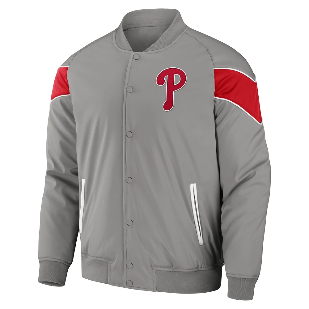 Collection Darius Rucker pour hommes par Fanatics - Veste de baseball raglan à bouton-pression grise des Phillies Philadelphie