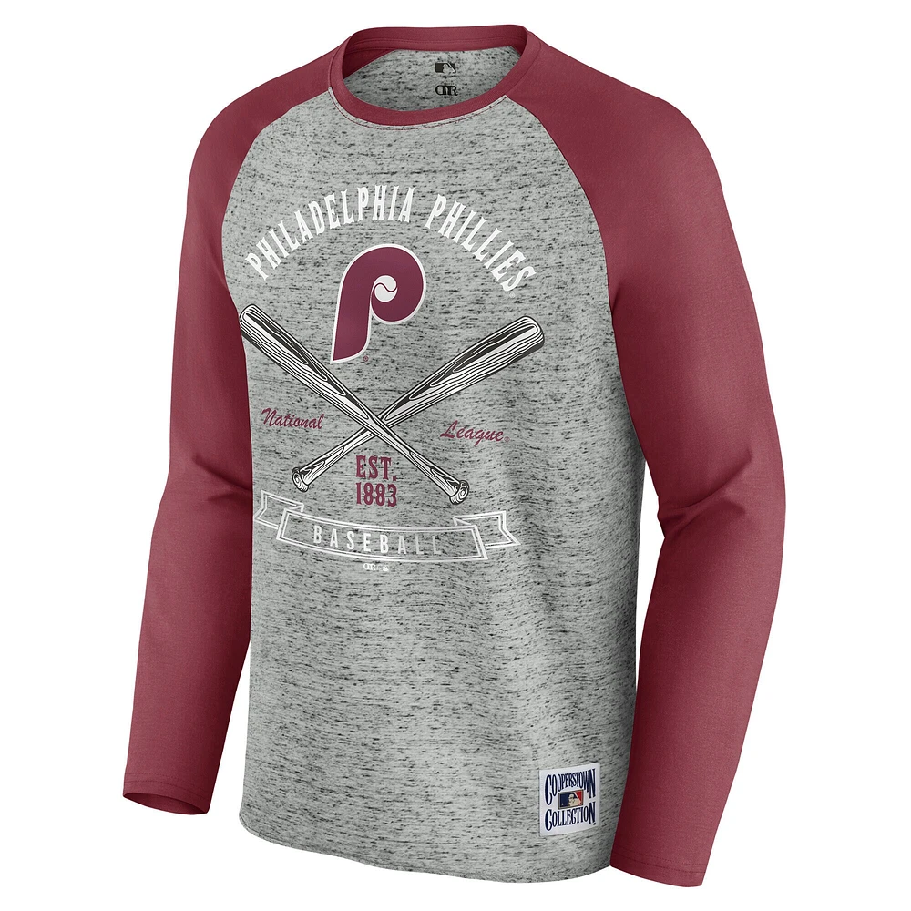 T-shirt de baseball à manches longues raglan brut pour homme la collection Darius Rucker par Fanatics, gris chin