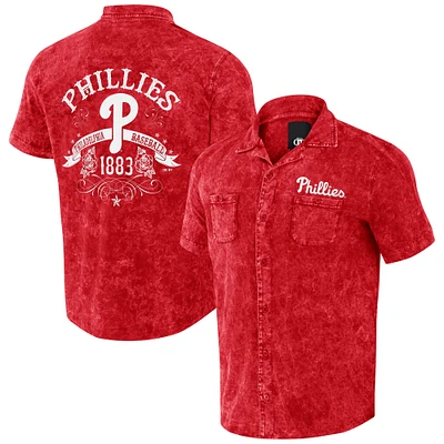 Chemise boutonnée couleur rouge de l'équipe en denim des Phillies Philadelphie la collection Darius Rucker par Fanatics pour hommes