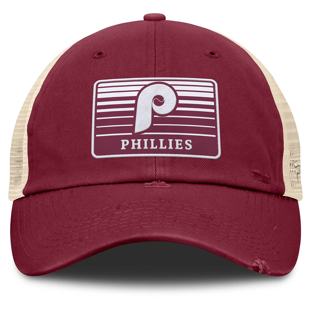 Casquette ajustable en maille Eastbound de la collection Cooperstown des Philadelphia Phillies pour homme Fanatics Bordeaux/Naturel