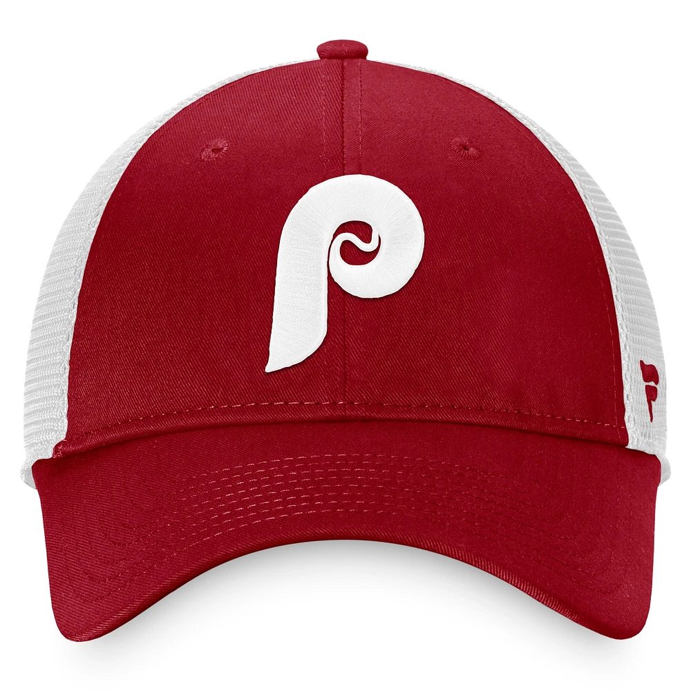 Casquette Snapback Core Trucker Snapback de la collection Cooperstown des Phillies de Philadelphie fanatiques bordeaux/blancs pour hommes