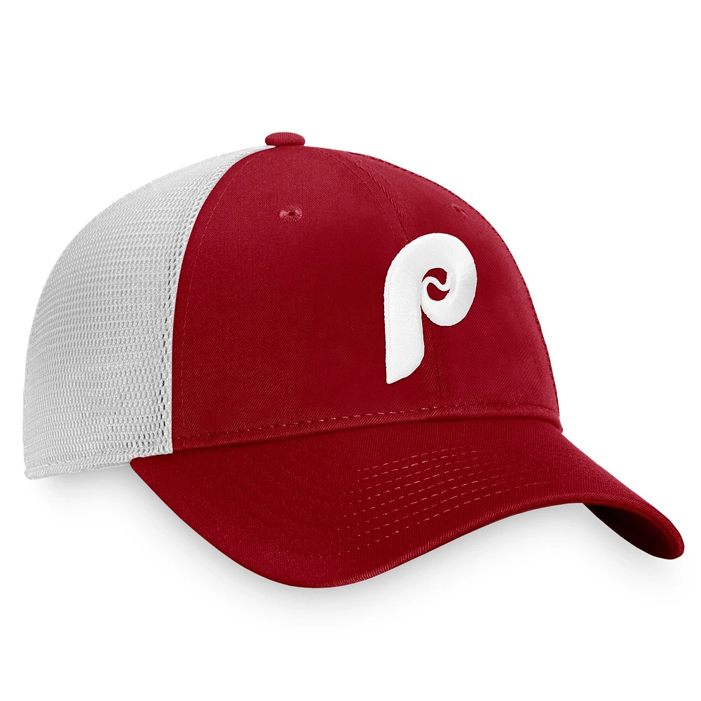 Casquette Snapback Core Trucker Snapback de la collection Cooperstown des Phillies de Philadelphie fanatiques bordeaux/blancs pour hommes