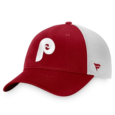 Casquette Snapback Core Trucker Snapback de la collection Cooperstown des Phillies de Philadelphie fanatiques bordeaux/blancs pour hommes
