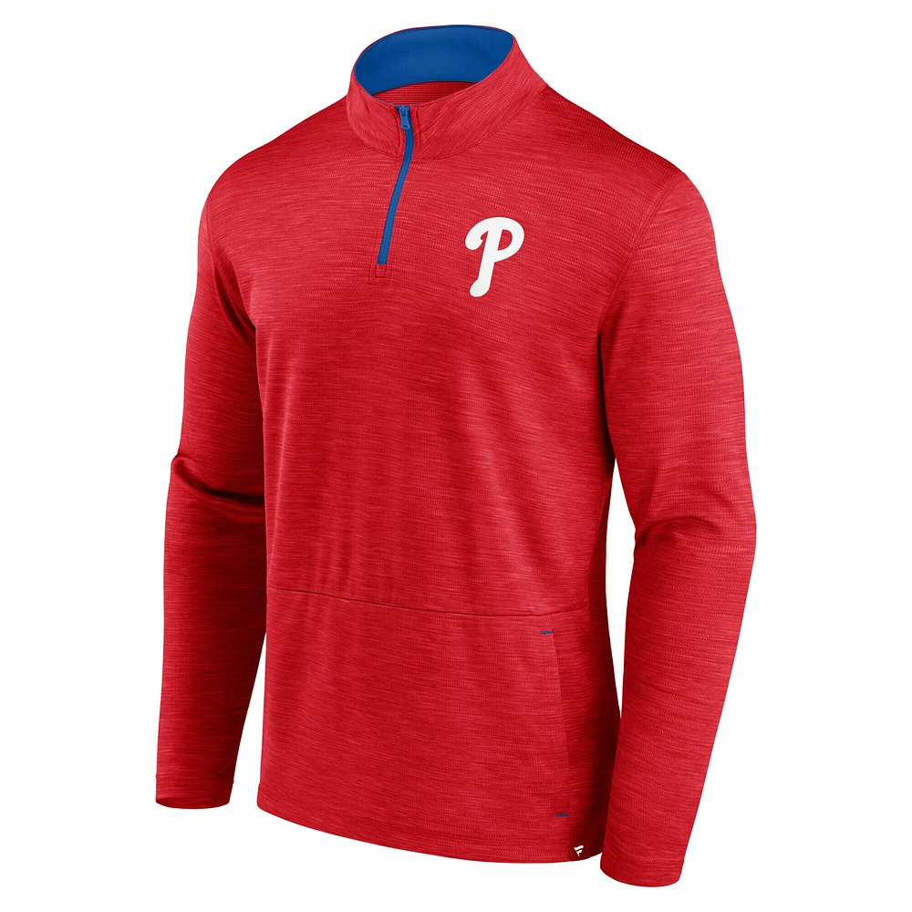 Pull zippé à quart de zip pour homme Fanatics Heather Red Philadelphia Phillies Fundamentals