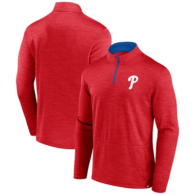 Pull zippé à quart de zip pour homme Fanatics Heather Red Philadelphia Phillies Fundamentals