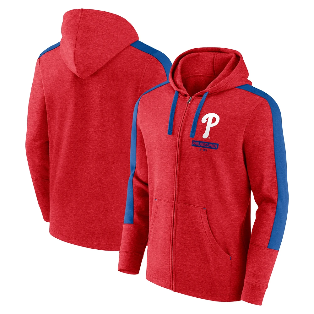 Men's Fanatics Heather Red Philadelphia Phillies Gains Fleece Full-Zip Hoodie