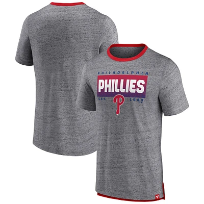 T-shirt à sonnerie mouchetée pour hommes Fanatics Heathered Grey Philadelphia Phillies Iconic Team Element