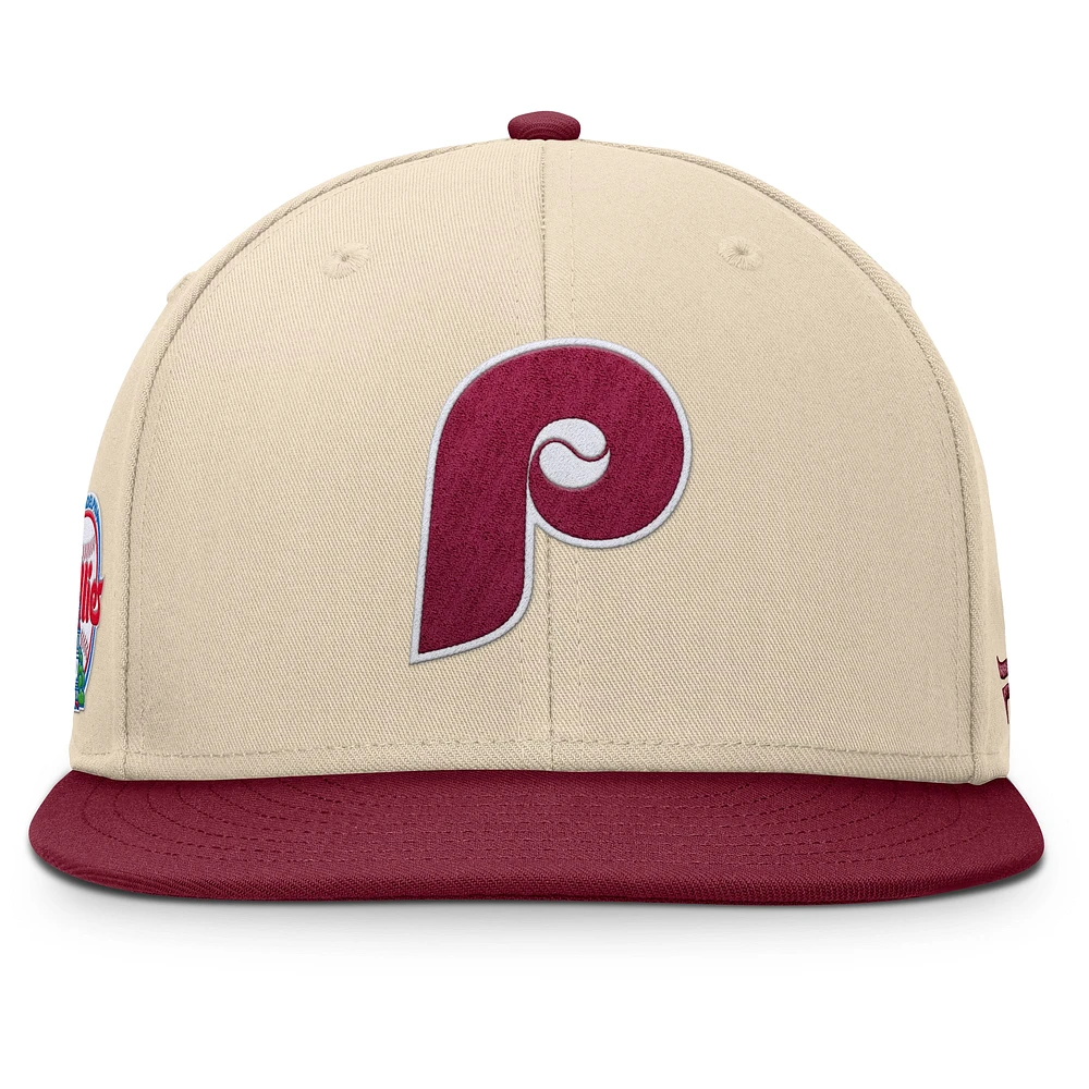 Men's Fanatics Natural/Burgundy Philadelphia Phillies Cooperstown Collection Bounder Snapback Hat