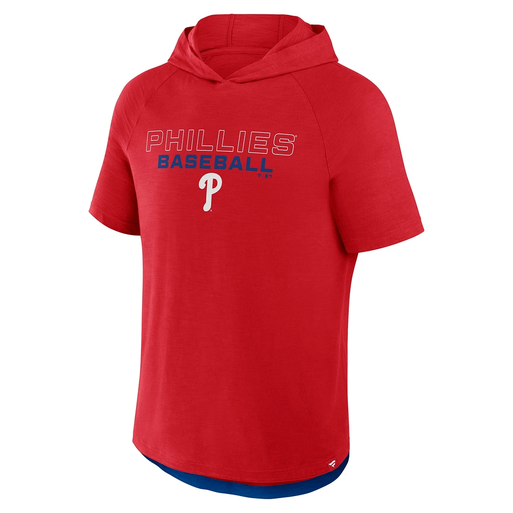 Men's Fanatics Red Philadelphia Phillies Clubhouse Optimal Play Raglan Short Sleeve Pullover Hoodie