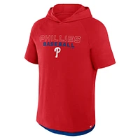 Men's Fanatics Red Philadelphia Phillies Clubhouse Optimal Play Raglan Short Sleeve Pullover Hoodie