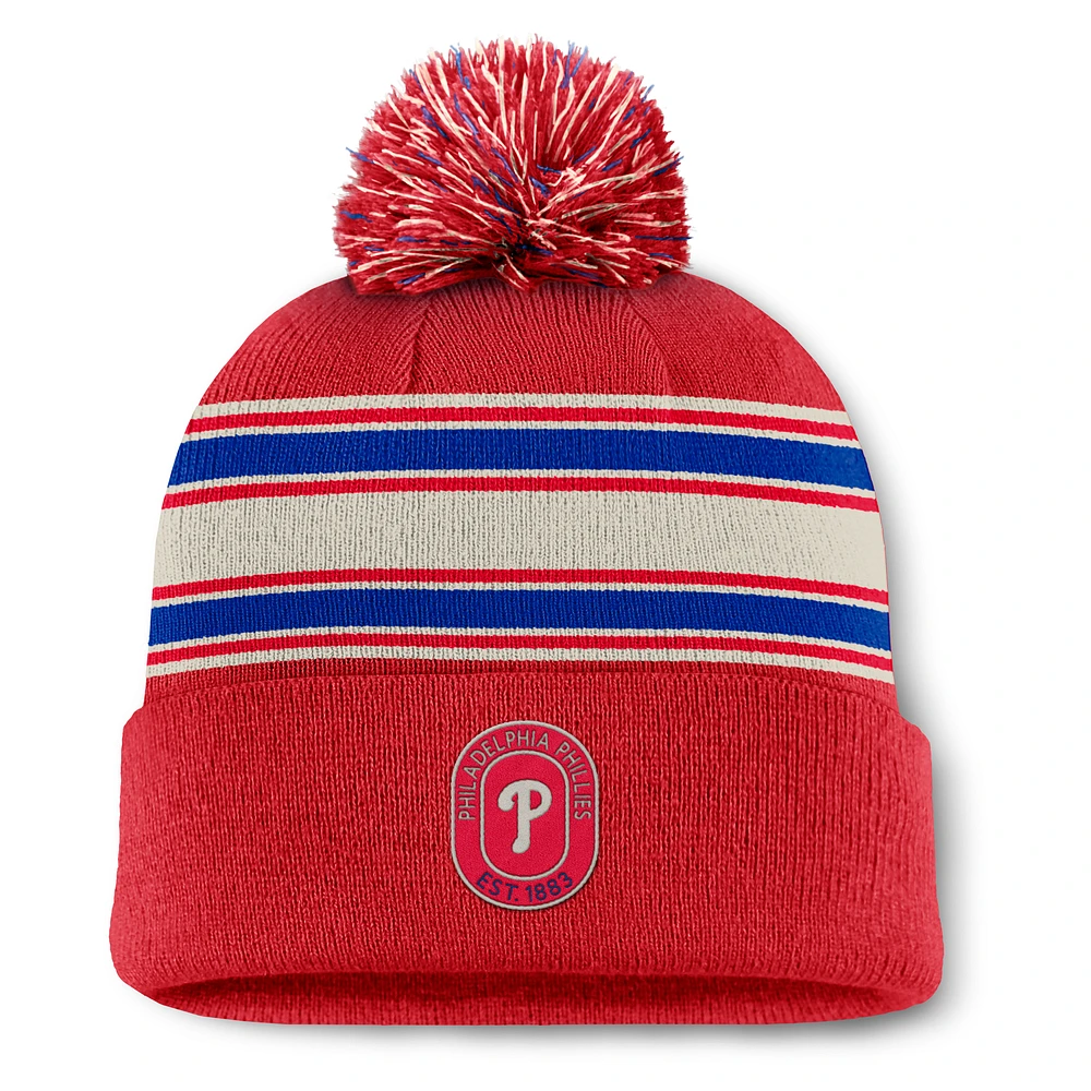 Men's Fanatics  Red Philadelphia Phillies Fundamental Patch Cuffed Knit Hat with Pom