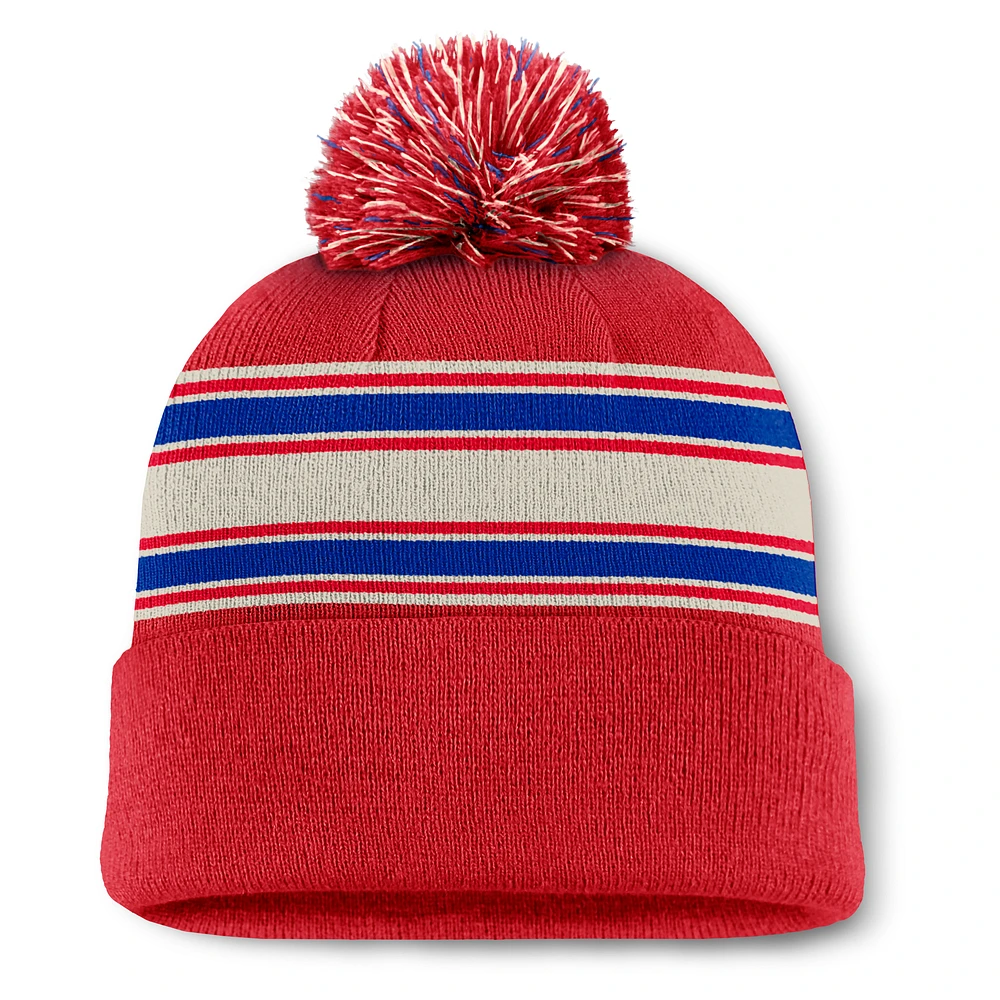 Men's Fanatics  Red Philadelphia Phillies Fundamental Patch Cuffed Knit Hat with Pom