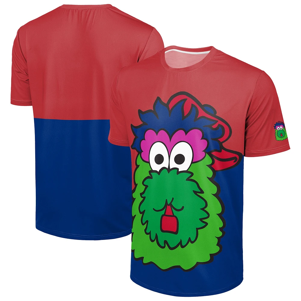 T-shirt FOCO rouge/bleu royal pour homme avec grand logo de la mascotte des Philadelphia Phillies