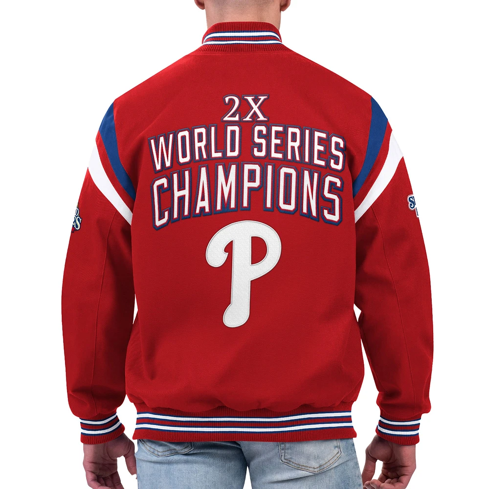 Veste universitaire G-III Sports by Carl Banks pour hommes, rouge, Philadelphia Phillies Quick Full-Snap