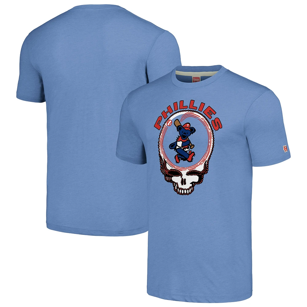 T-shirt triple mélange Hommage pour hommes, bleu clair, Phillies de Philadelphie, Grateful Dead