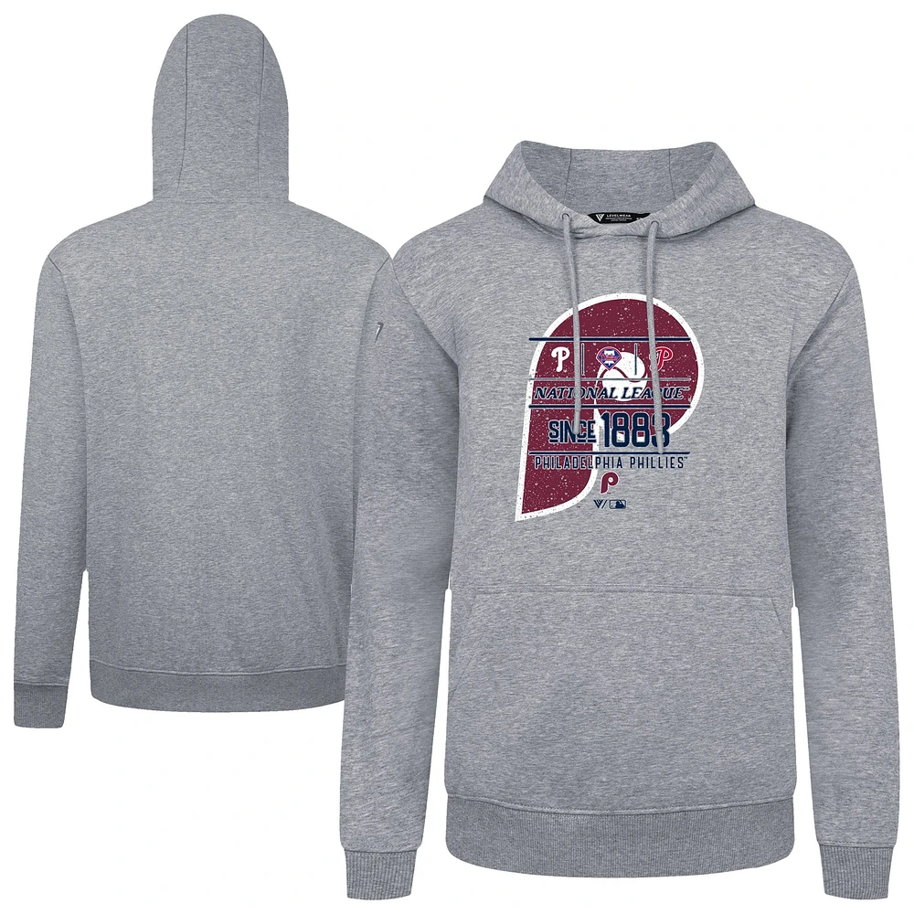 Men's Levelwear  Gray Philadelphia Phillies Cooperstown Collection Distressed Podium Acumen Pullover Hoodie