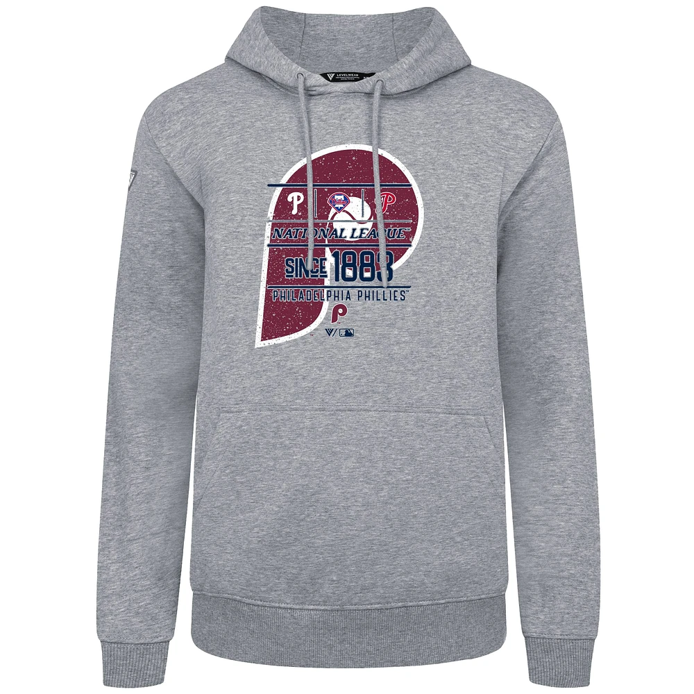 Men's Levelwear  Gray Philadelphia Phillies Cooperstown Collection Distressed Podium Acumen Pullover Hoodie