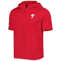 Chandail à capuchon manches courtes et glissière pleine longueur Levelwear Phillies de Philadelphie rouge pour homme