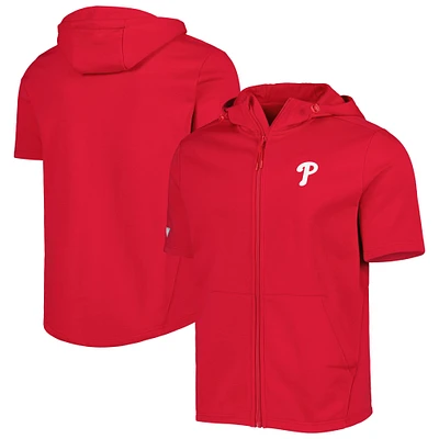 Chandail à capuchon manches courtes et glissière pleine longueur Levelwear Phillies de Philadelphie rouge pour homme