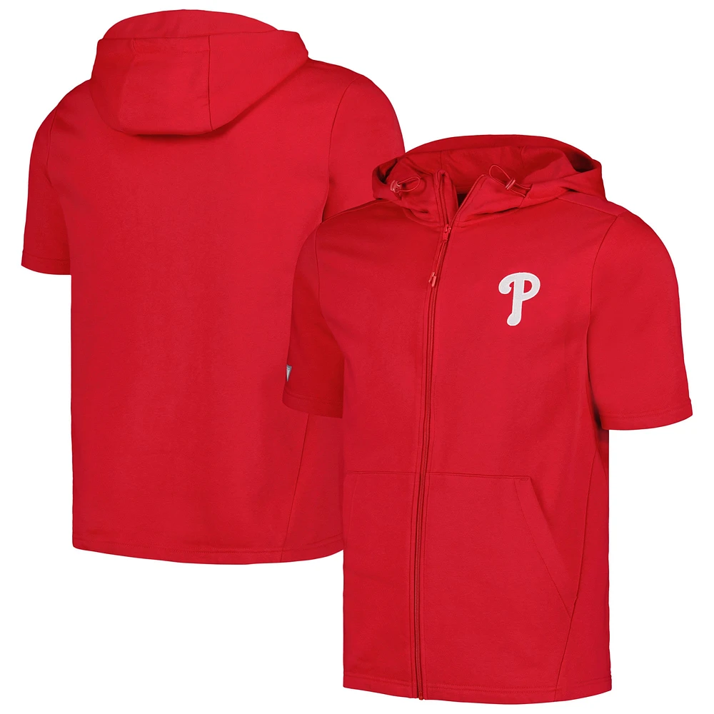 Sweat à capuche rouge manches courtes et entièrement zippé Levelwear pour hommes des Phillies de Philadelphie