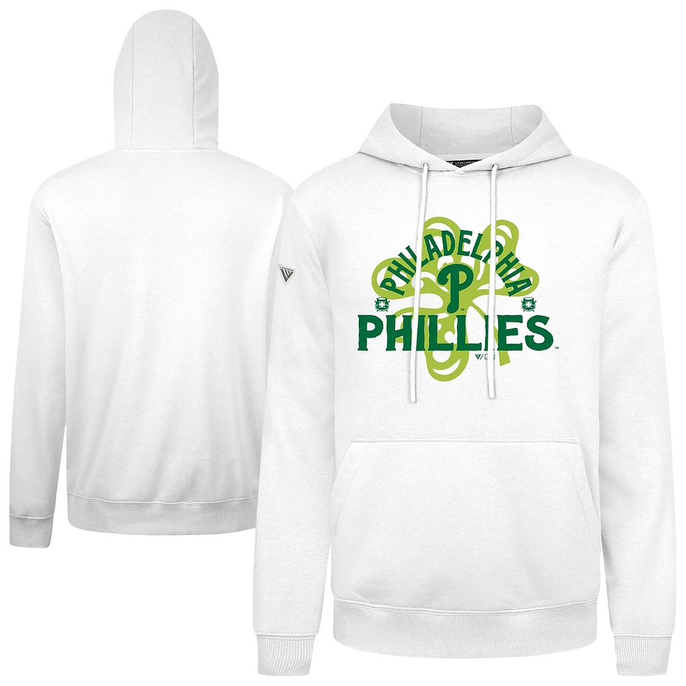 Men's Levelwear  White Philadelphia Phillies St. Patrick's Day Podium Shamrock Pullover Hoodie