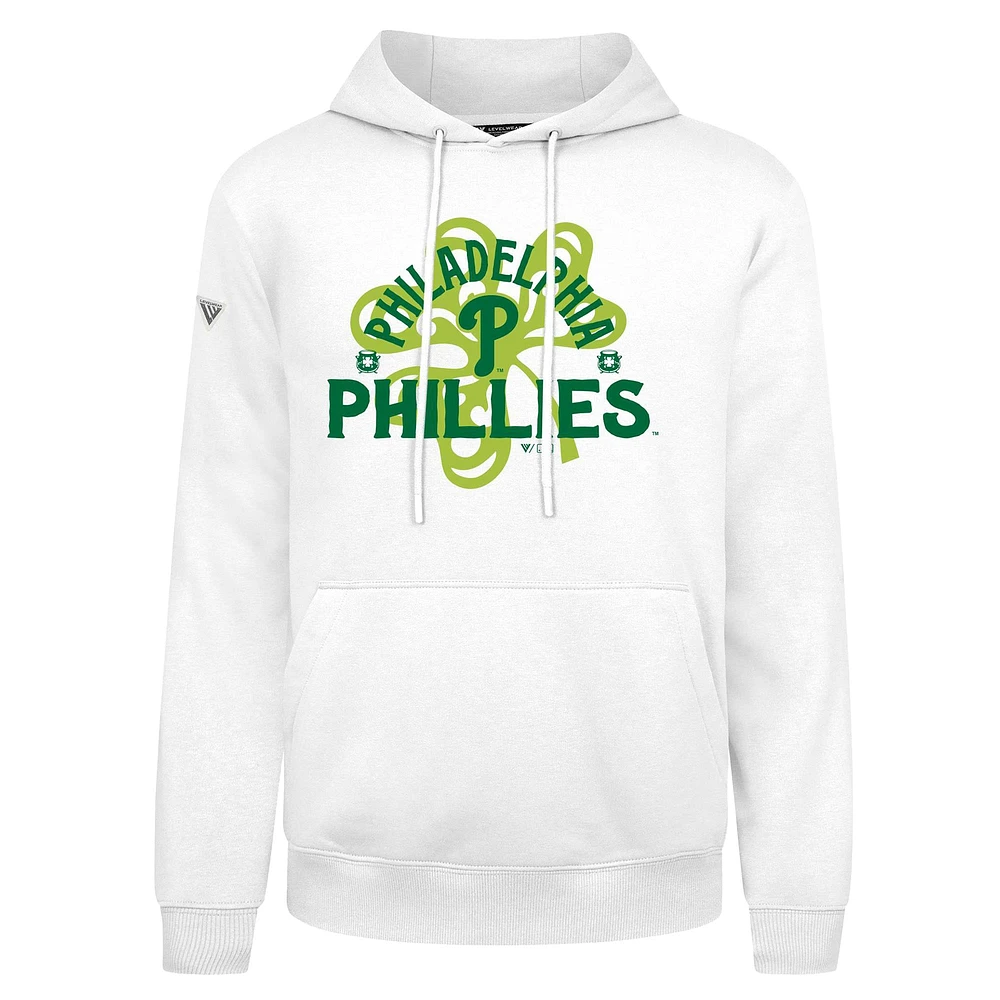 Men's Levelwear  White Philadelphia Phillies St. Patrick's Day Podium Shamrock Pullover Hoodie