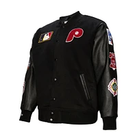 Men's Mitchell & Ness Black Philadelphia Phillies Blackout Collection Full-Snap Varsity Jacket