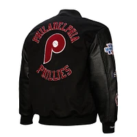 Men's Mitchell & Ness Black Philadelphia Phillies Blackout Collection Full-Snap Varsity Jacket