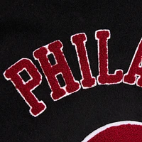 Men's Mitchell & Ness Black Philadelphia Phillies Blackout Collection Full-Snap Varsity Jacket