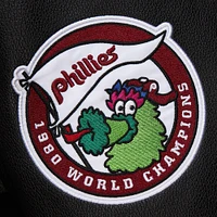 Men's Mitchell & Ness Black Philadelphia Phillies Blackout Collection Full-Snap Varsity Jacket