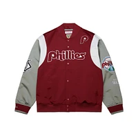 Men's Mitchell & Ness Burgundy/Gray Philadelphia Phillies Cooperstown Collection Team Origins Satin Full-Snap Jacket